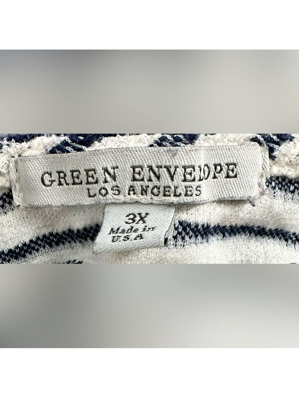 Green Envelope LA Striped Bell-Sleeve Dark Blue & White Top - Picture 7 of 8